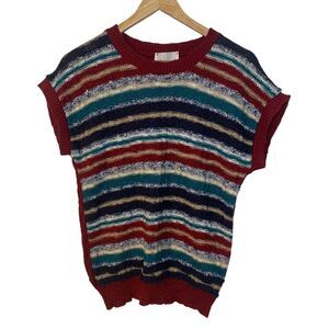 Vintage Devon Womens Multicolor Striped Retro Knit Top M Boho Indie Casual Cozy